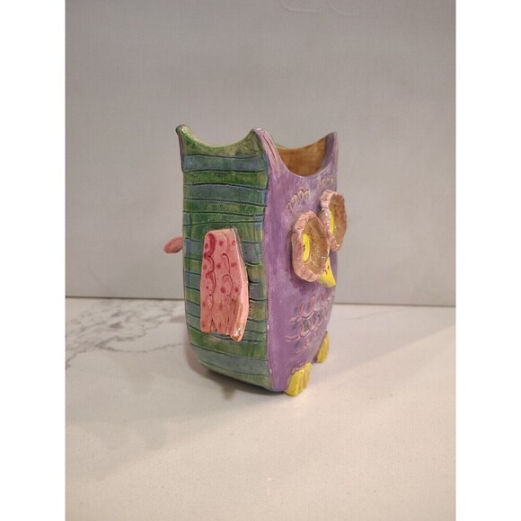 Studio Art Pottery Clay Hoot Owl Signed Figurine Handmade W/ Flippy Tail  Unique - Picture 2 of 11
